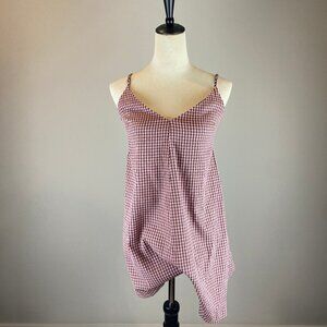 NWT Topshop Gingham Tie Back Romper Size 10 Pink Brown
